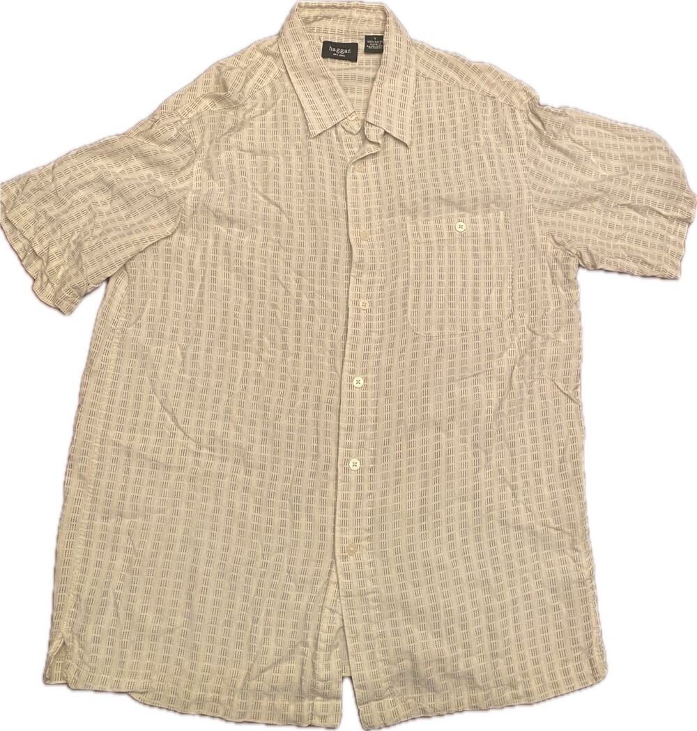 HAGGAR MENS SIZE L BUTTON DOWN SHORT SLEEVE SHIRT
